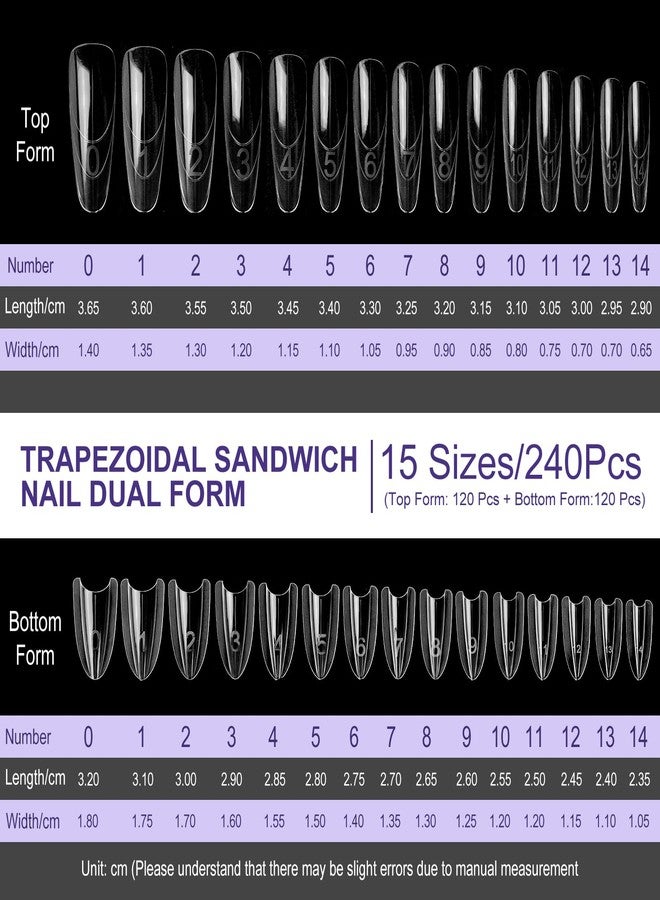 FREEORR 240Pcs Sandwich Nail Forms, 15 Sizes Nail Extensions Dual Forms for Large Wider Normal Petite Beds, Almonds Reusable Plastic Mold Plastic for Salon Manicure Art - Image 4